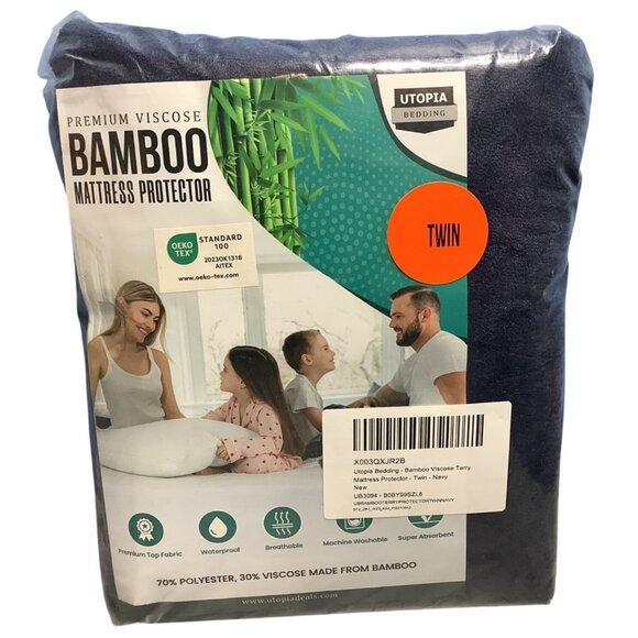Twin Mattress Cover Premium Viscose Bamboo Protector Waterproof Navy - Picture 1 of 3